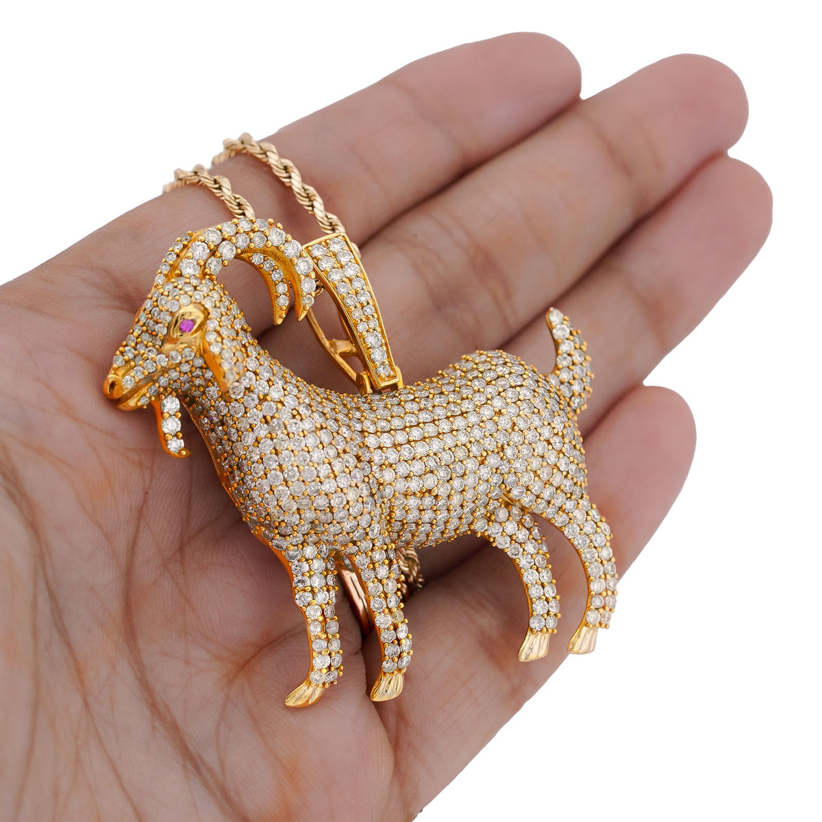 10K Yellow Gold GOAT 5.85CT Natural Diamond Charm 5.85CT Pendant — view 1