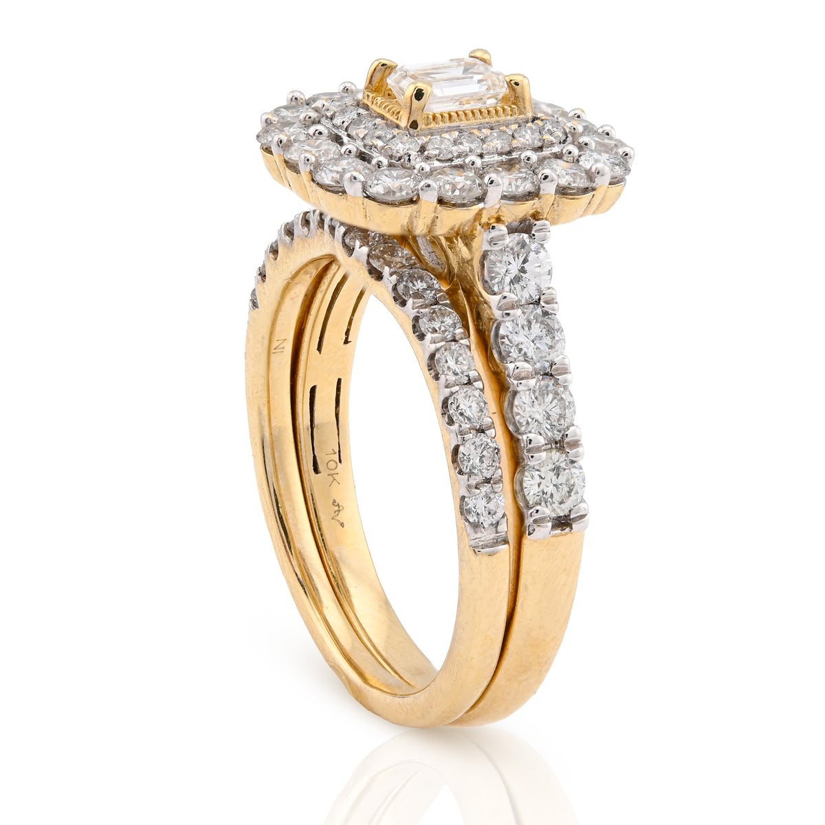 10K Yellow Gold 2CT Natural Diamond Rectangular Flower Setting Emerald Centre Women Wedding Ring — view 4