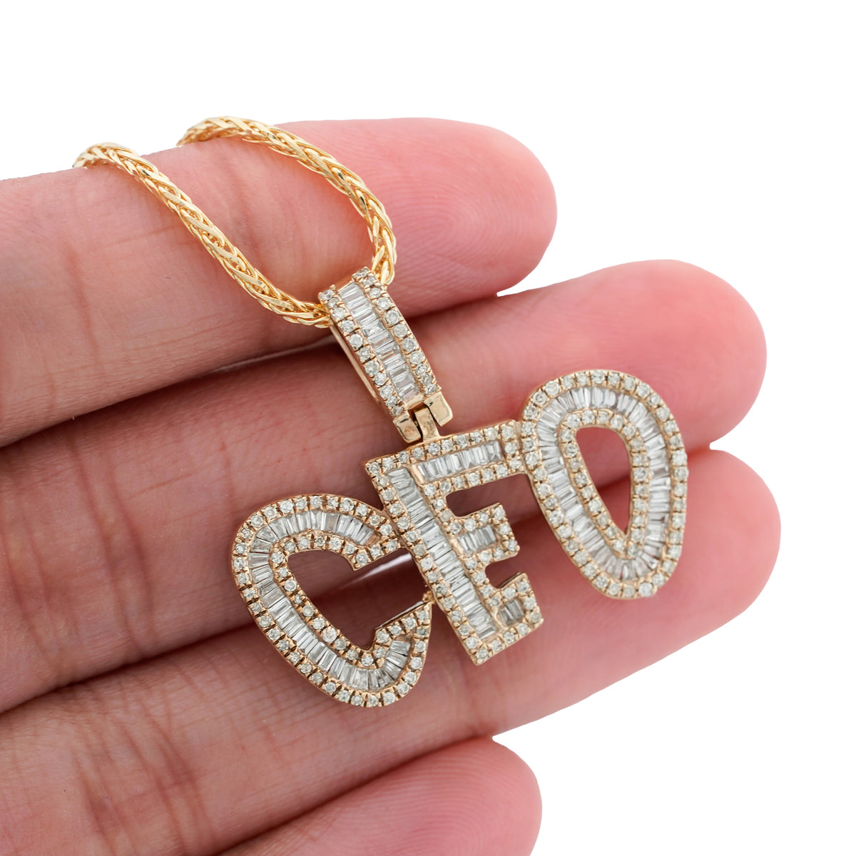 CEO Charm Baguette/ Pointer 2ct Natural Diamond 10K Gold Men Women Pendant