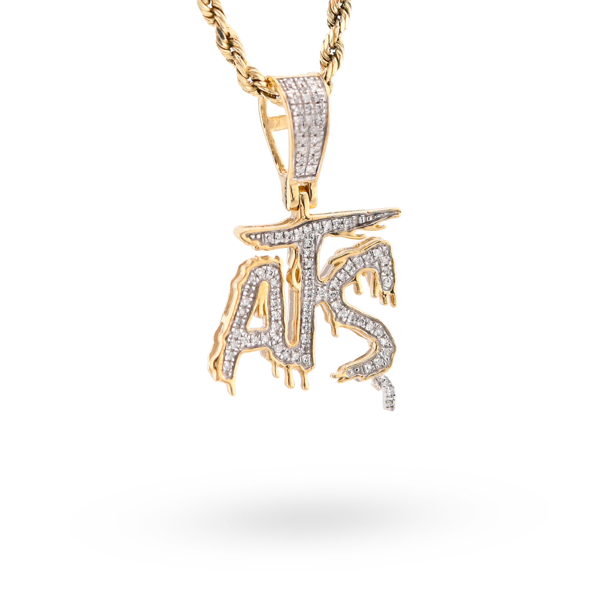 10K Yellow Gold 0.75CT Natural Diamond "ATS" Letter Pendant Men Women Charm — view 2