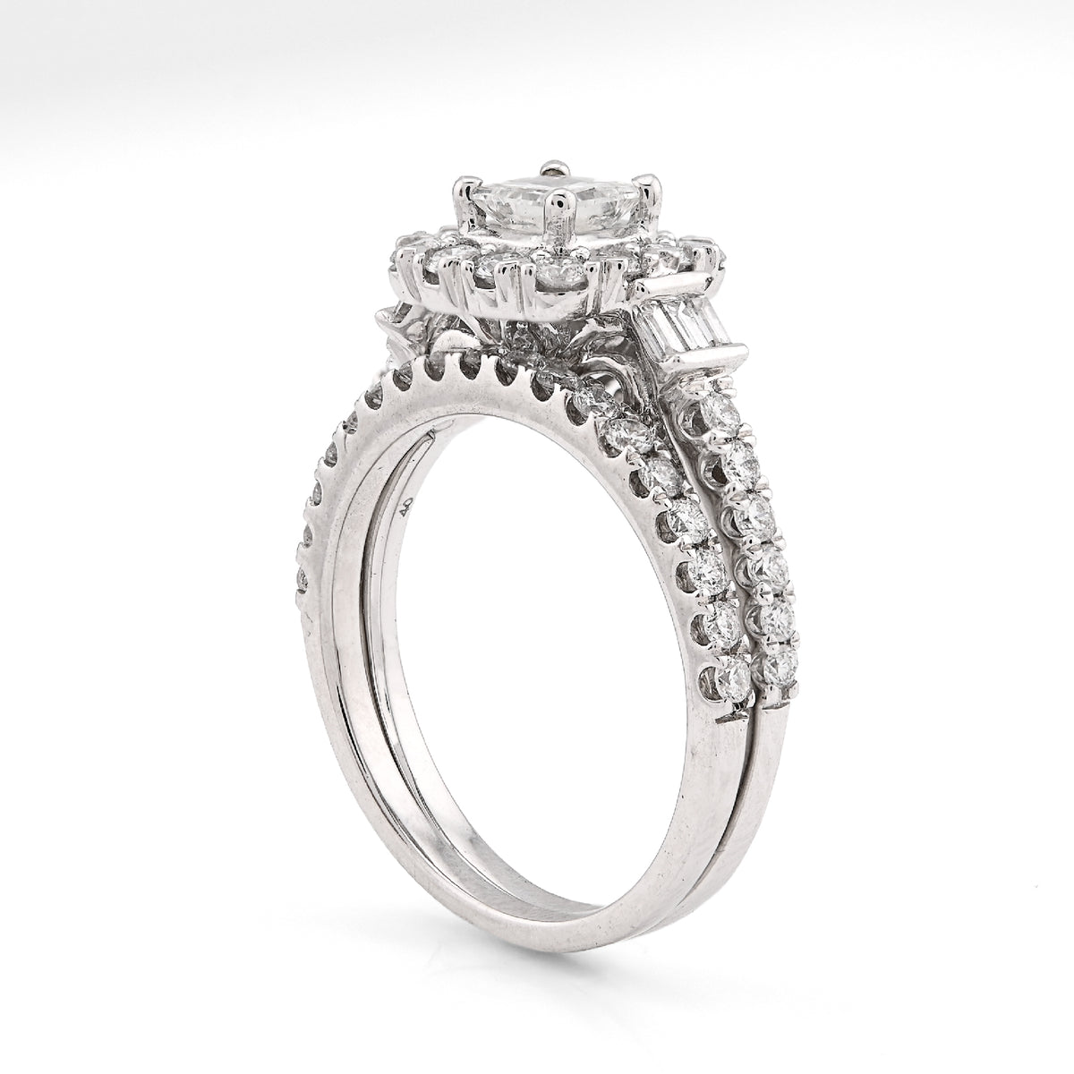 14K White Gold 1.50CT Solitaire/Baguette Natural Diamond Square Women Wedding Ring — view 5