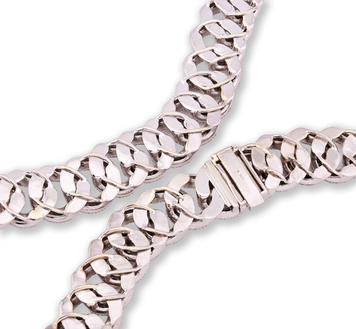 10K White Gold Natural Diamond 26.5 CT Round/Baguette Natural Diamond 17MM Cuban Link Chain 23" Men Necklace — view 3