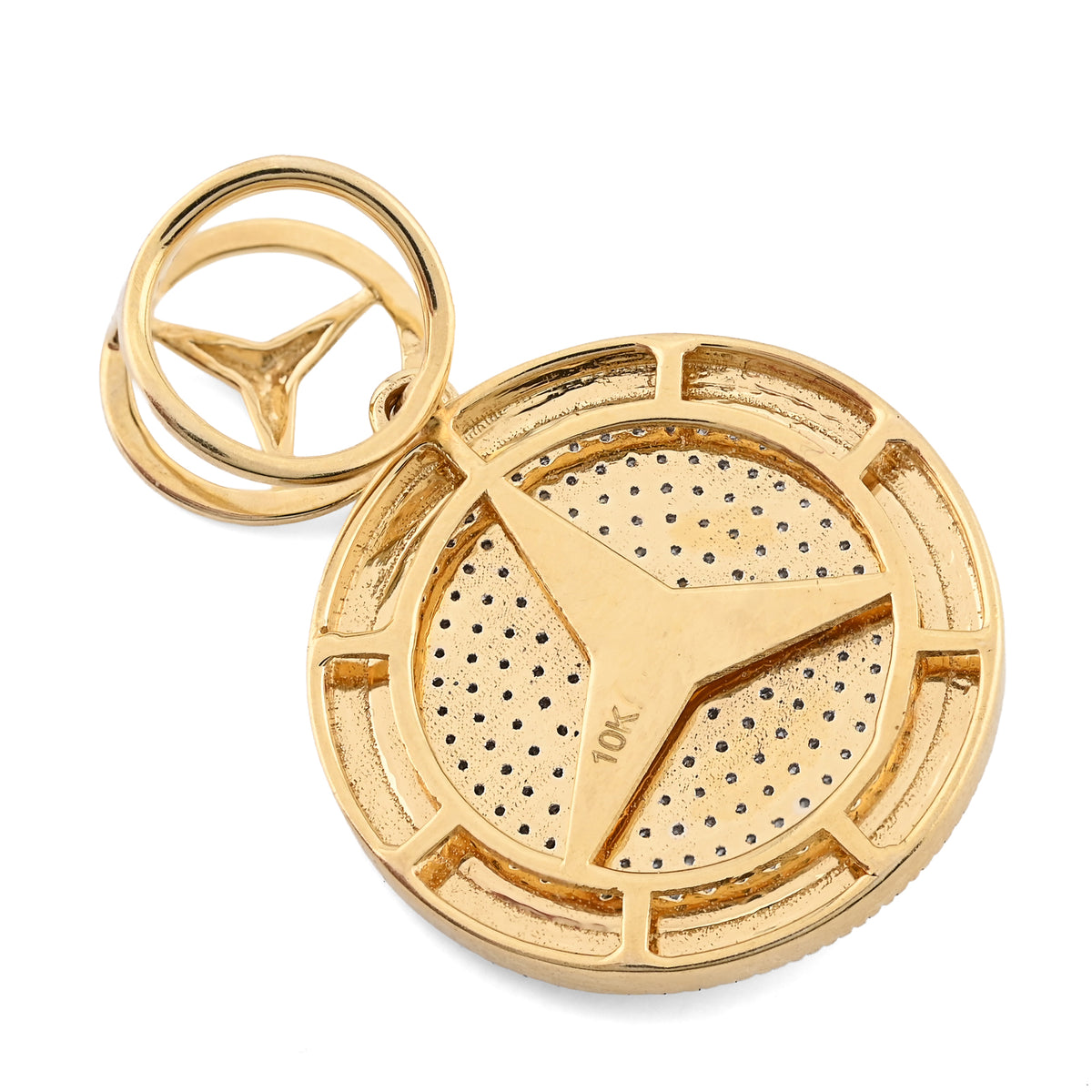 10K yellow Gold 0.63 CT Natural Diamond Mercedes Symbol Charm men Pendant 33.4MM — view 9