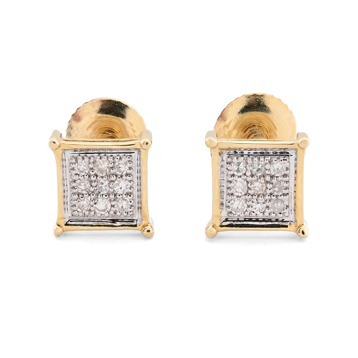 10K Yellow Gold 0.06CT natural Diamond Square Studs Men Women Earrings — view 5