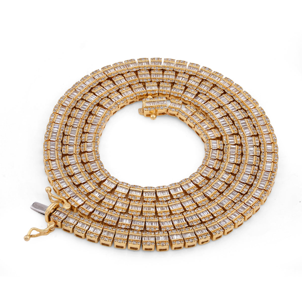 10K Yellow Gold Round/Baguette 4.72CT Natural Diamond 4MM Tennis Chain Men Necklace 18" Chain — view 6