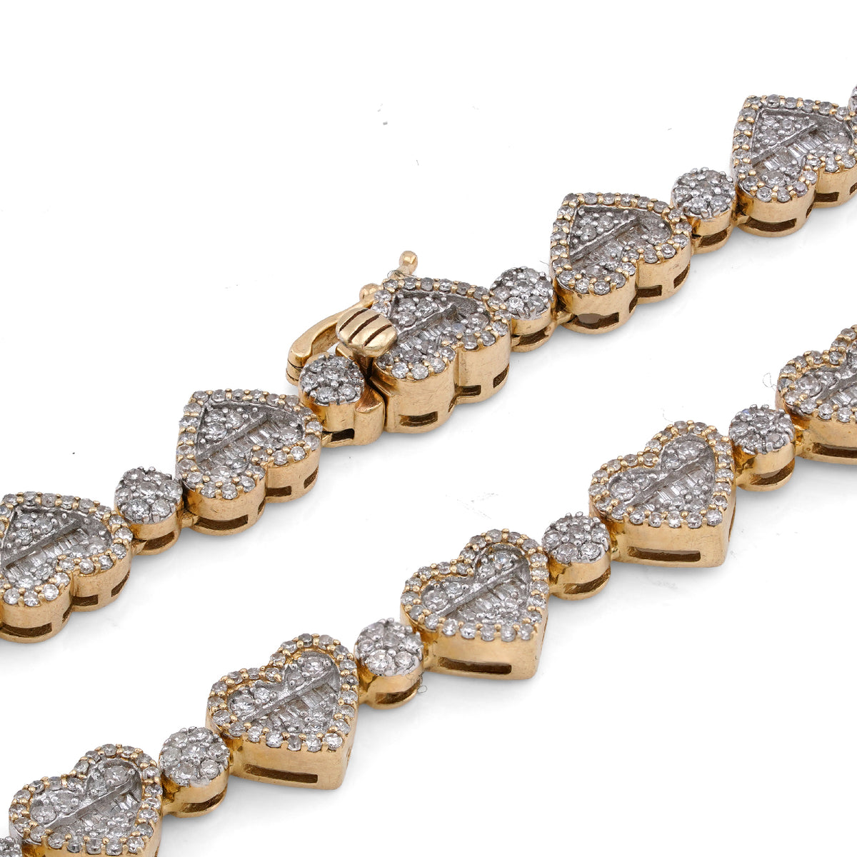 10K Yellow Gold Heart Shape Link Baguette 6.10CT Natural Diamond Women Tennis Chain 18" Necklace — view 2