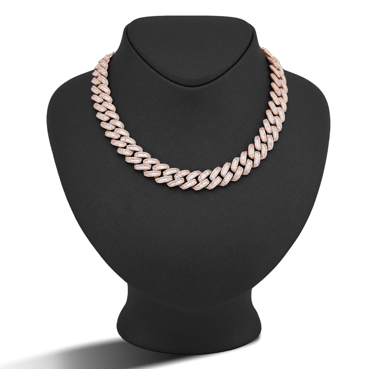 10K Rose Gold 18.2CT Baguette/Round Natural Diamond 18" Cuban Link 13MM Men Chain — view 8