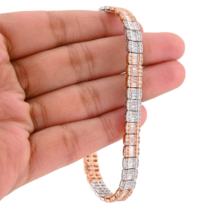 10K Rose/White Gold 2 Tone 5.50 Ct Natural Diamond Baguette/Round 8" Single Row Tennis Bracelet 6.5MM 15.8g — view 1