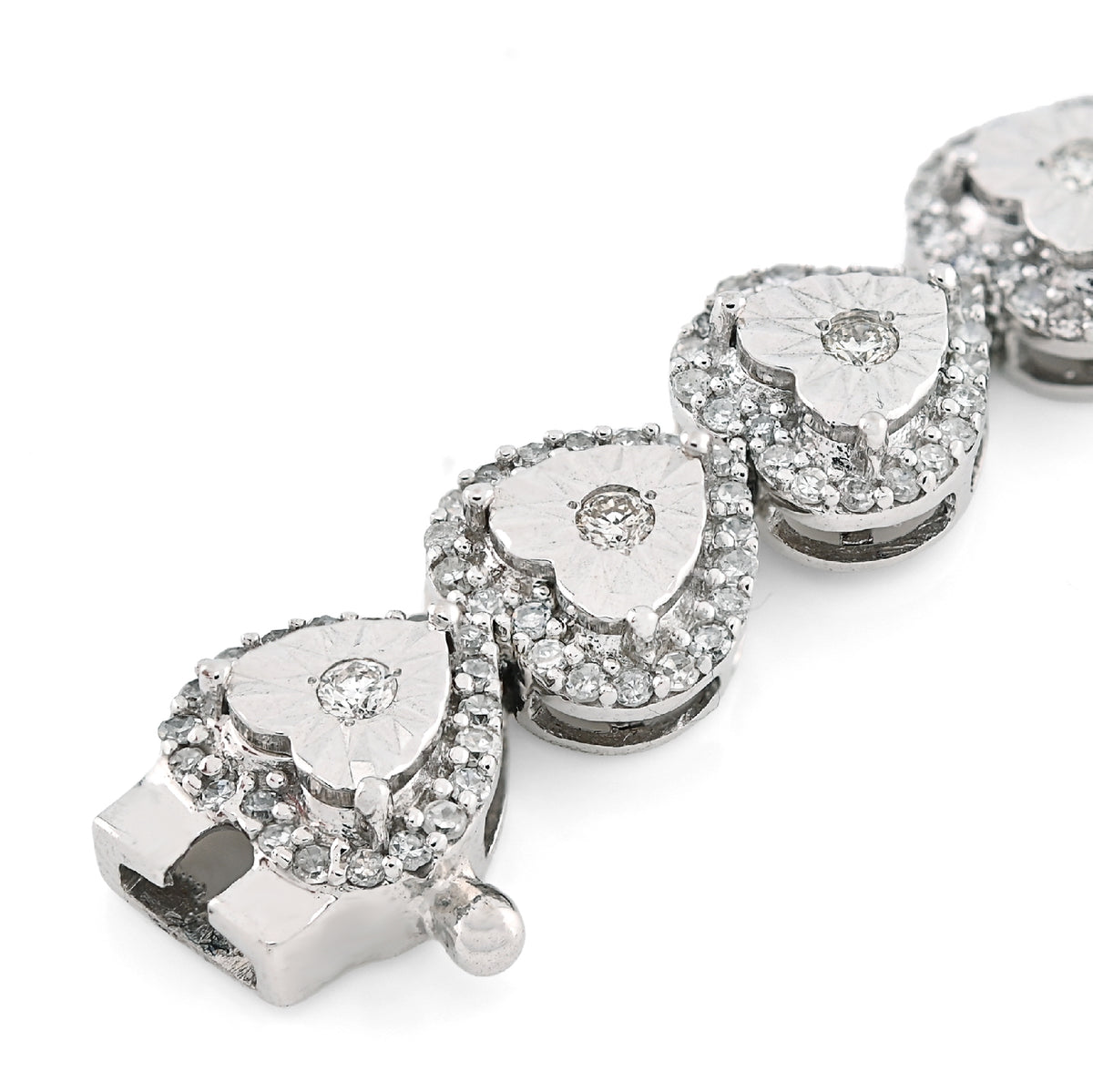 10K White Gold 7MM Natural Diamond 2.1CT Women Tennis Heart Bracelet 7" 13.6g — view 5