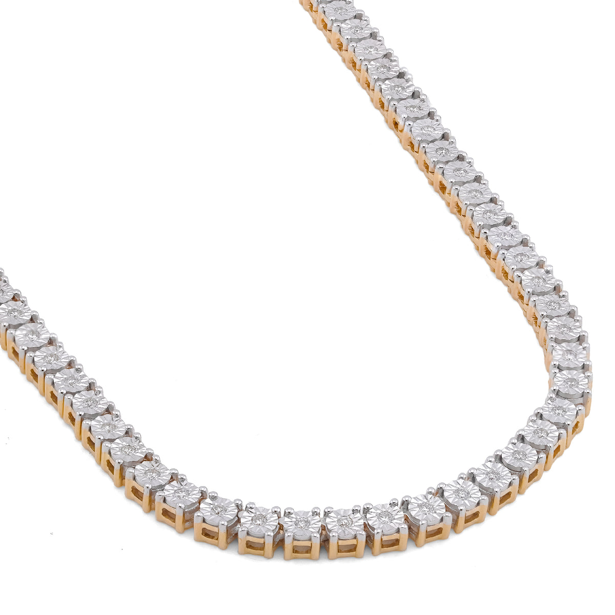 10K Yellow Gold 1.71CT 3.3MM Natural Diamond 22" Illusion Tennis Chain — view 8