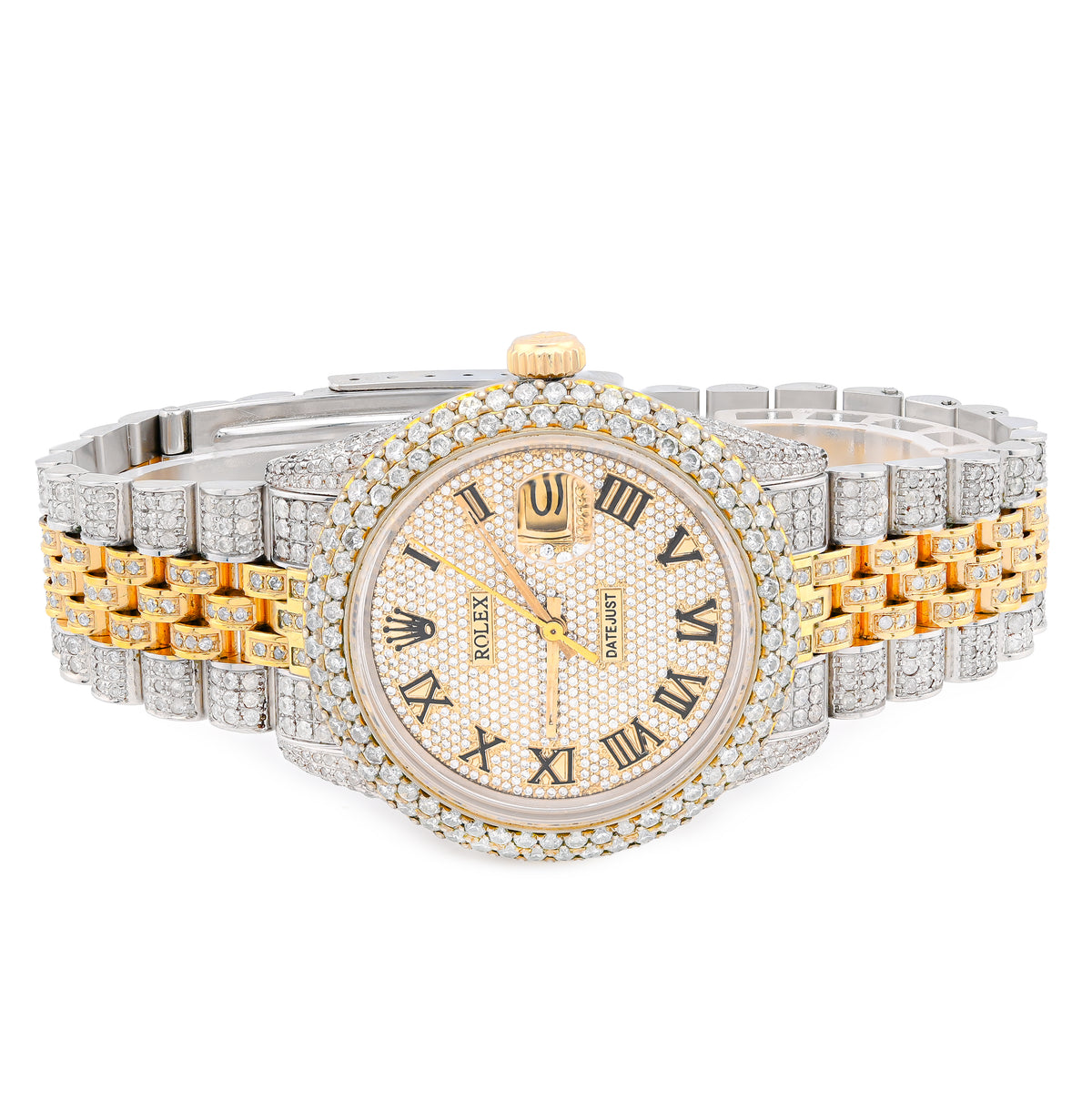 Rolex 36MM DateJust 15.75CT Natural Diamond Bussdown Roman Numeral Dial Jubilee Band 2 Tone Yellow Watch — view 4