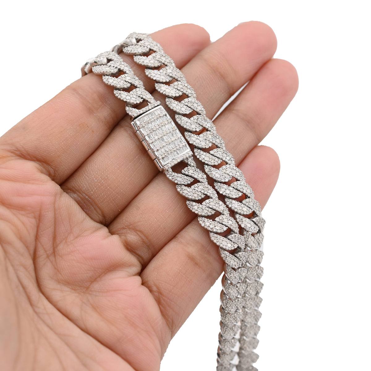 925 Sterling Silver 11.67 CT Natural Diamond 8 MM Cuban Link Necklace 22" Men Chain 72.6 g — view 9