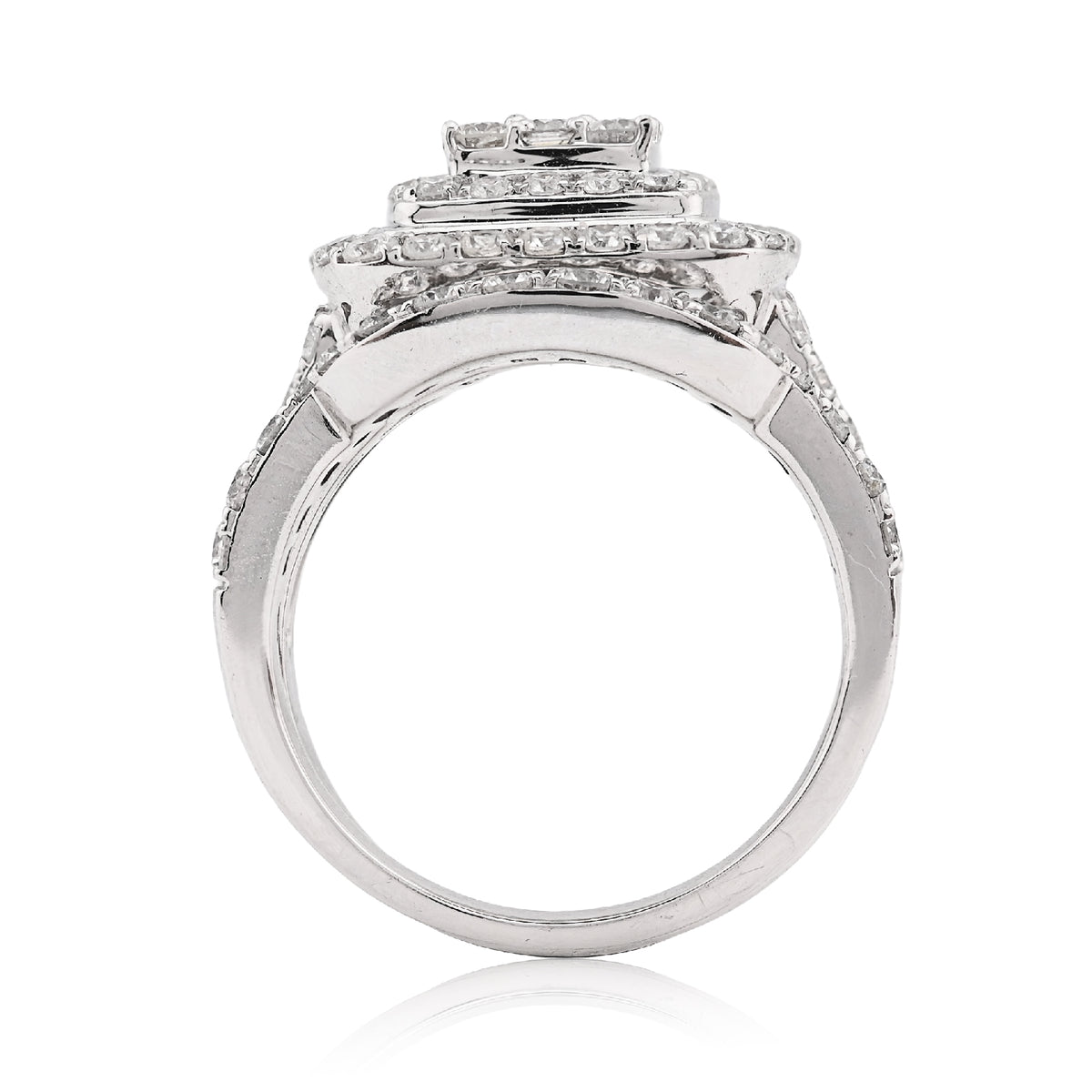 14K White Gold 1.98CT Natural Diamond Round/Baguette Big Square Women Ring Wedding Band — view 4
