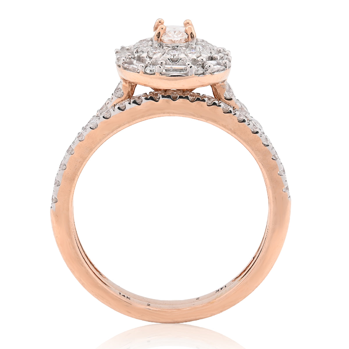 14K Rose Gold Oval Solitaire & Baguette 1.25CT Natural Diamond Bridal WOmen RIng — view 4