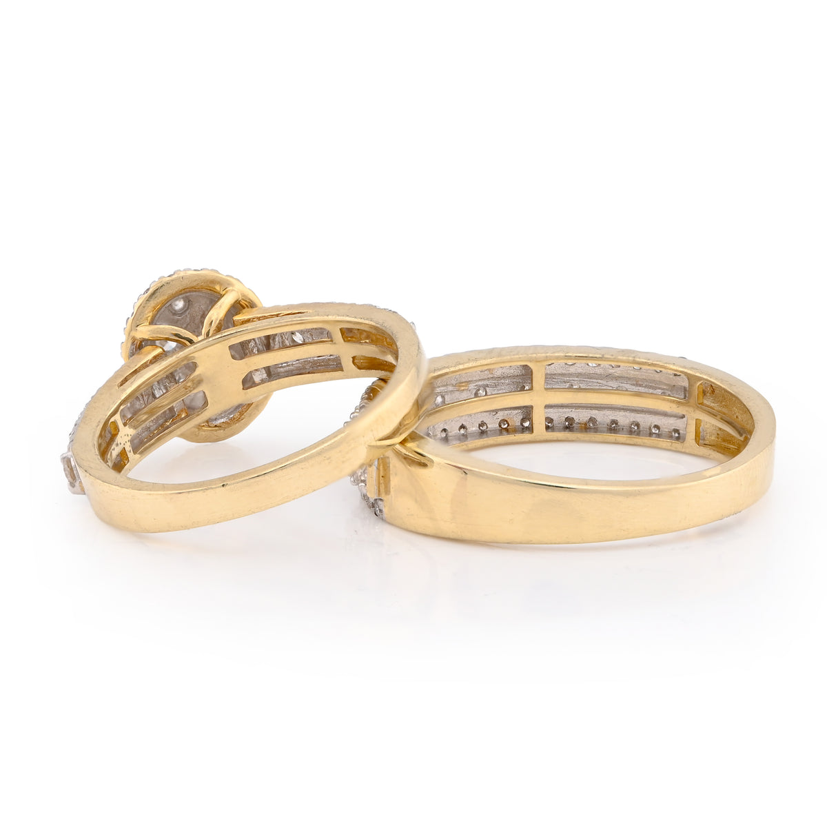 10K Yellow Gold 2CT Natural Diamond 2 Layer Oval Shape Round Men Women Wedding Ring Set — view 3