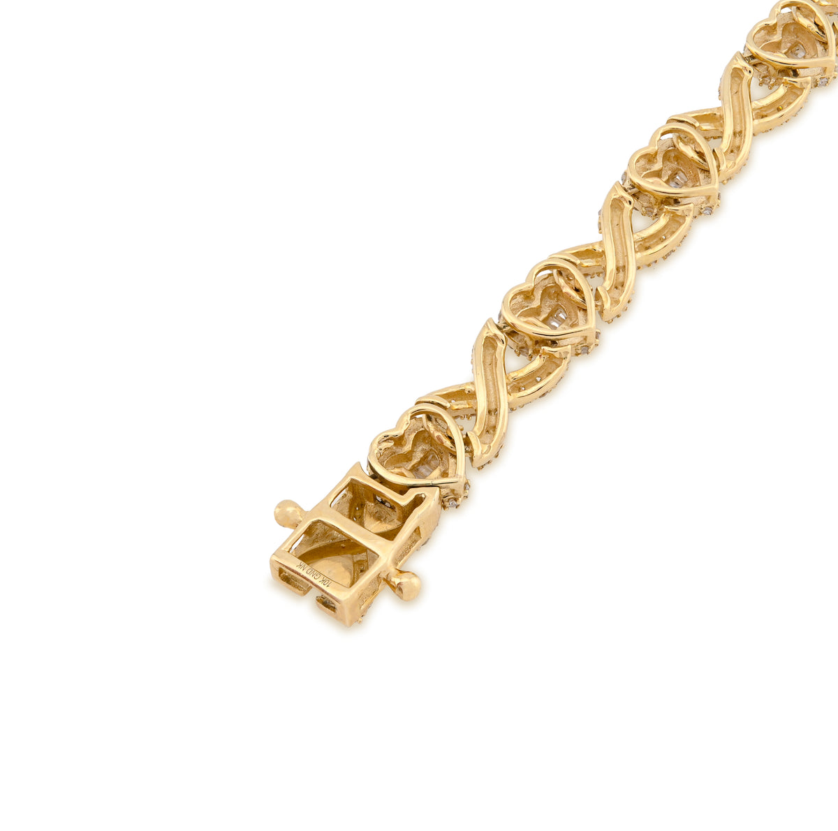 10K Yellow Gold 2.6 CT Natural Diamond Infinity Heart Bracelet 7MM 7.5" Women  — view 4