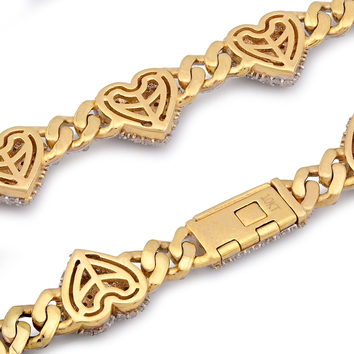 Heart Cuban Link Necklace 14CT Natural Diamond 10K Yellow Gold 20" Women Chain — view 6