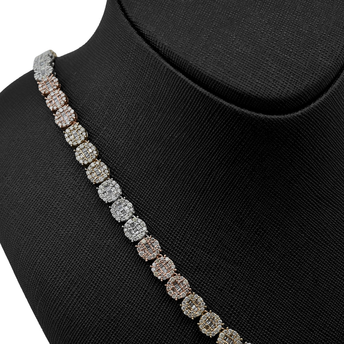 10K Yellow, White & Rose Gold 18.95 CT natural Diamond Round/Baguette 3 Tone Round Shape Tennis Chain — view 2
