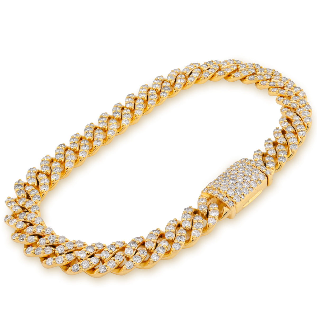10K yellow Gold 6.87CT natural Diamond Round Cuban Link Bracelet 8MM Men Bracelet 8" — view 1