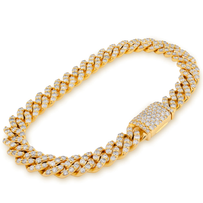 10K yellow Gold 6.87CT natural Diamond Round Cuban Link Bracelet 8MM Men Bracelet 8" — view 1