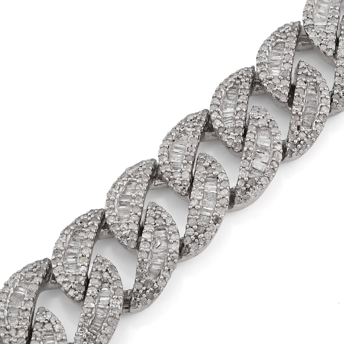 925 SS 6.4CT Natural Diamond Round/Baguette 11MM 8" Cuban Link Men Bracelet 35.6g — view 3