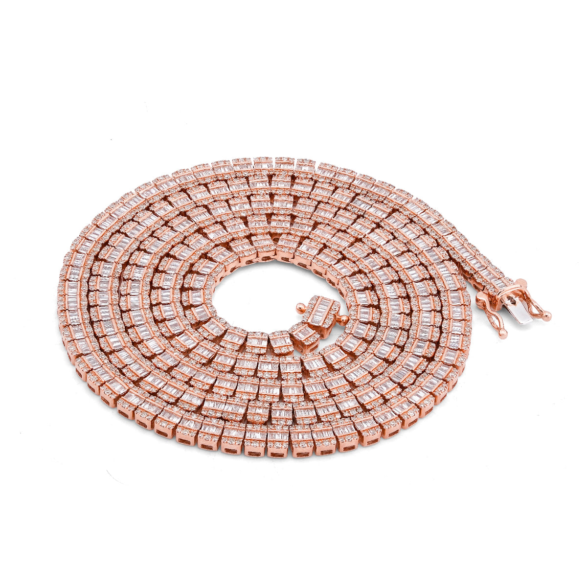 10K Rose Gold 6.01CT Natural Diamond Natural Diamond Baguette Centre Row 4MM Tennis Chain 22" Men Women Necklace — view 8