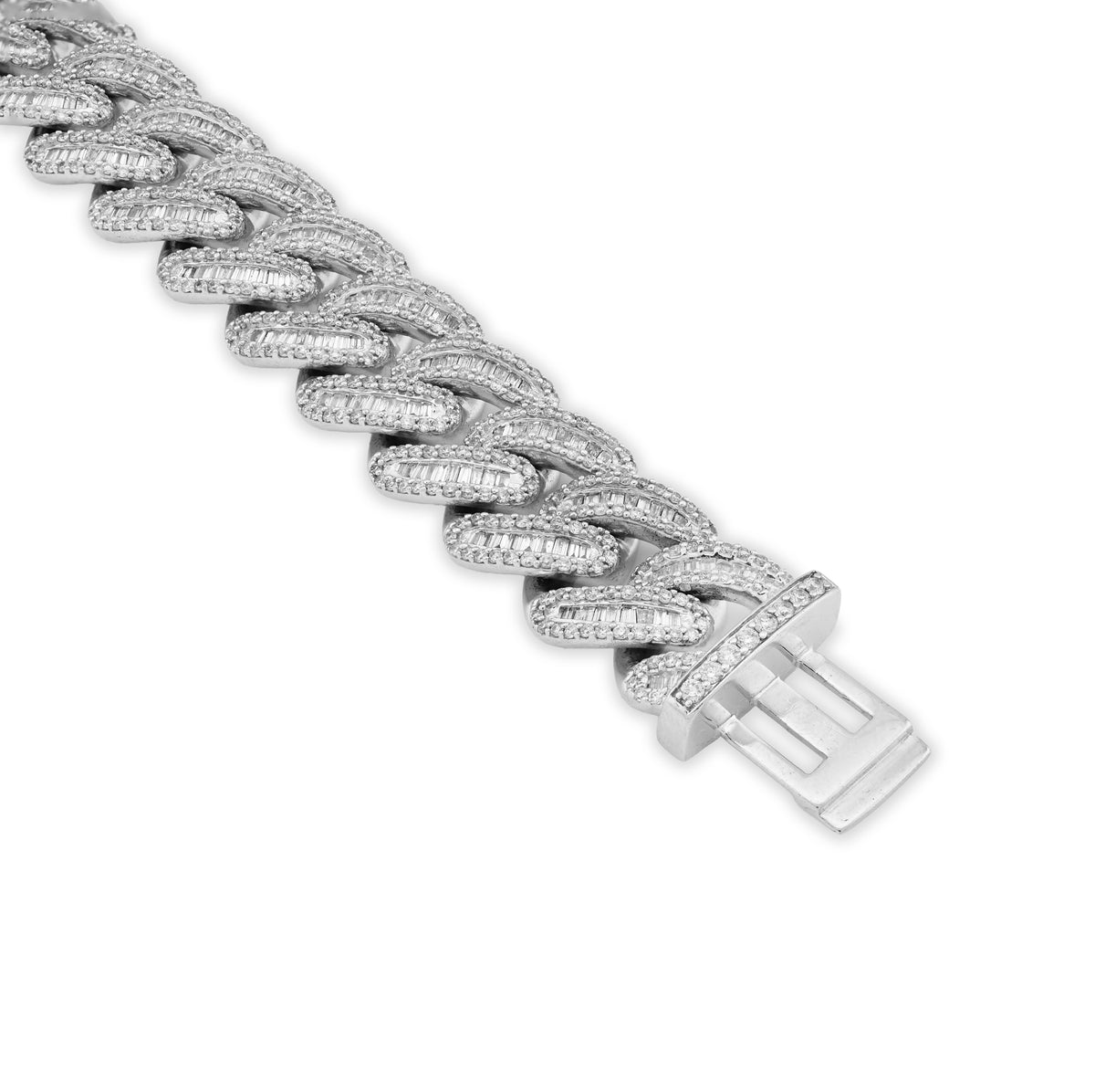 10K White Gold 6.75CT natural Diamond Round/Baguette Cuban Link 11.5MM Bracelet 8" Men  — view 5