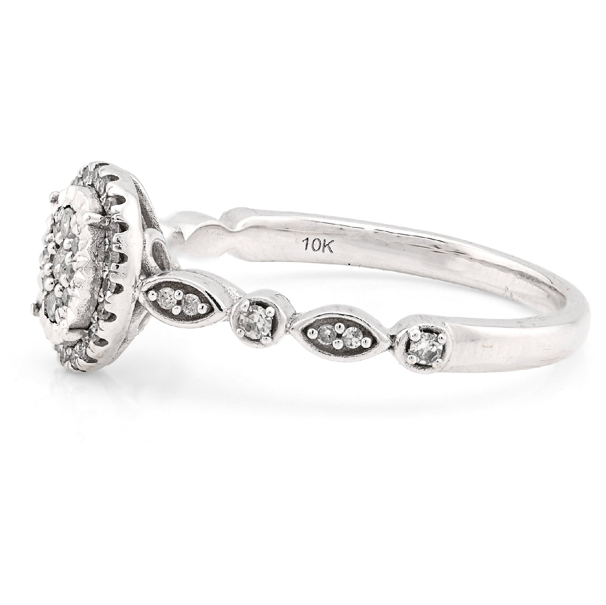 10K White Gold 0.20CT Natural Diamond Oval Shape Women Band Ring — view 4