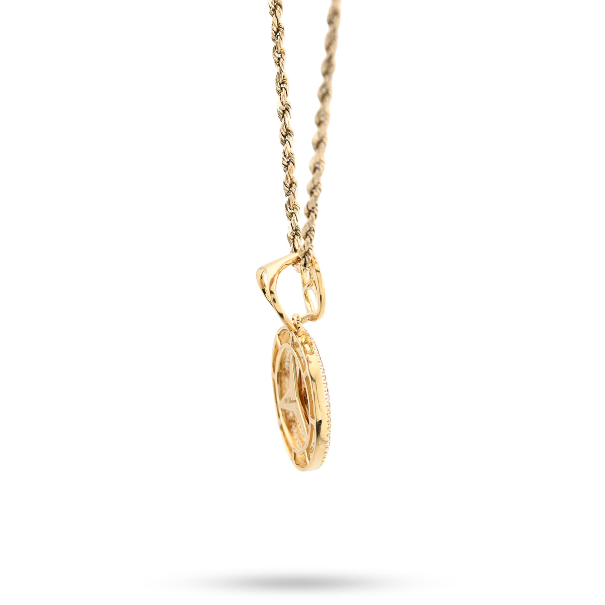 10K yellow Gold 0.63 CT Natural Diamond Mercedes Symbol Charm men Pendant 33.4MM — view 4