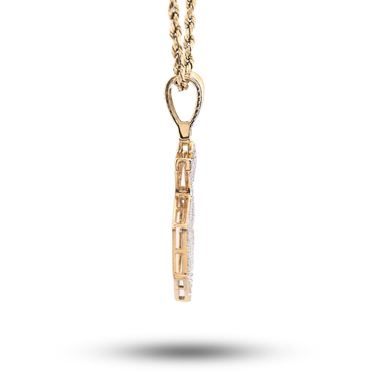 10K Yellow Gold Men "King" Charm 0.50Ct Natural Diamond Crown Pendant 1.6" — view 5
