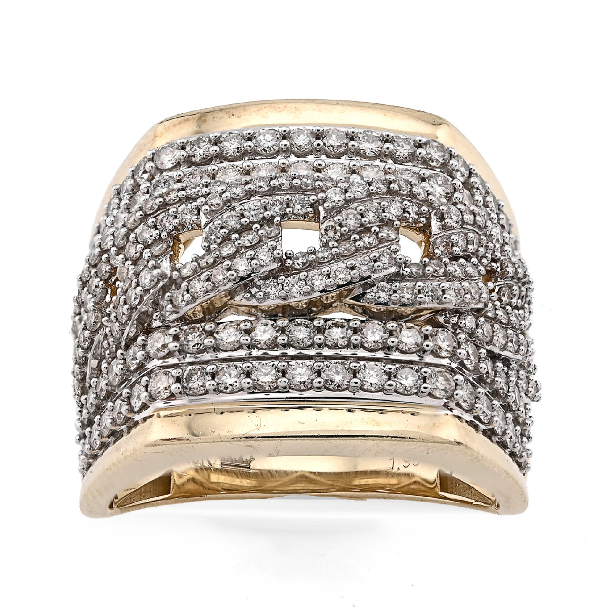 10K Yellow Gold Cuban Link 4 Row Men 1.98CT Natural Diamond Pinky Ring — view 2