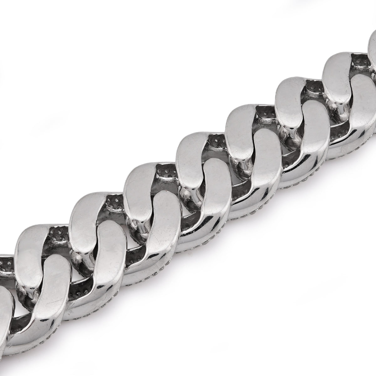 Cuban Link 12MM All White Natural Diamond 7.31CT 925 Silver Men Bracelet 8" — view 2