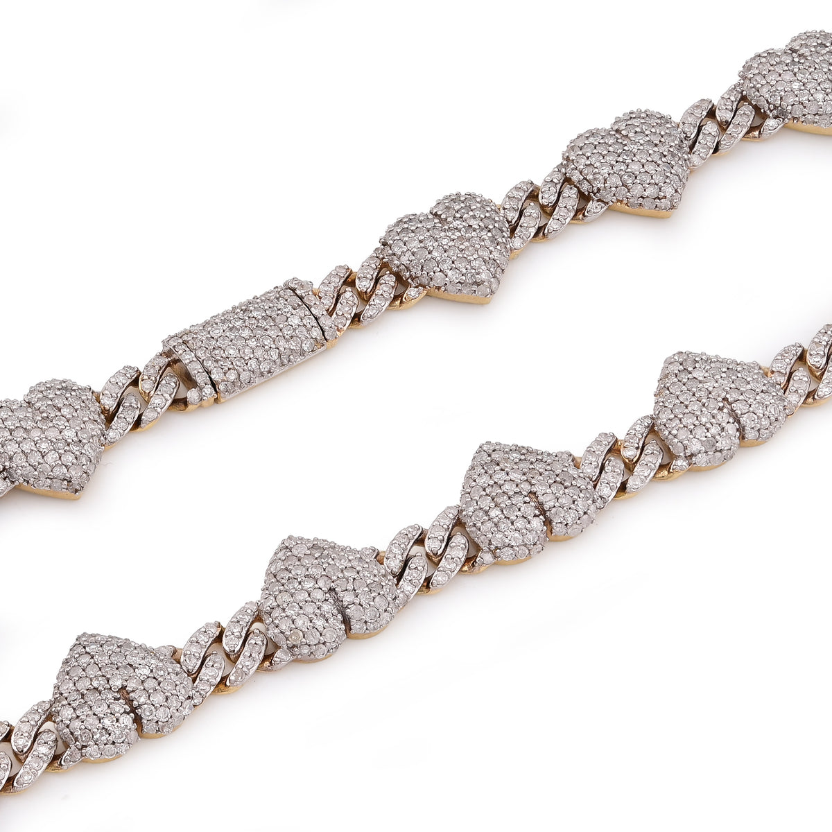 Heart Cuban Link Necklace 14CT Natural Diamond 10K Yellow Gold 20" Women Chain — view 5
