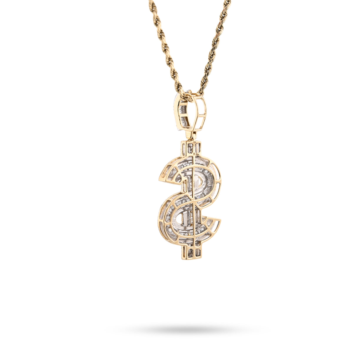 10K yellow Gold 1.40 CT Natural Diamond "$" Sign Charm Men 48.5 MM Pendant 7g — view 4