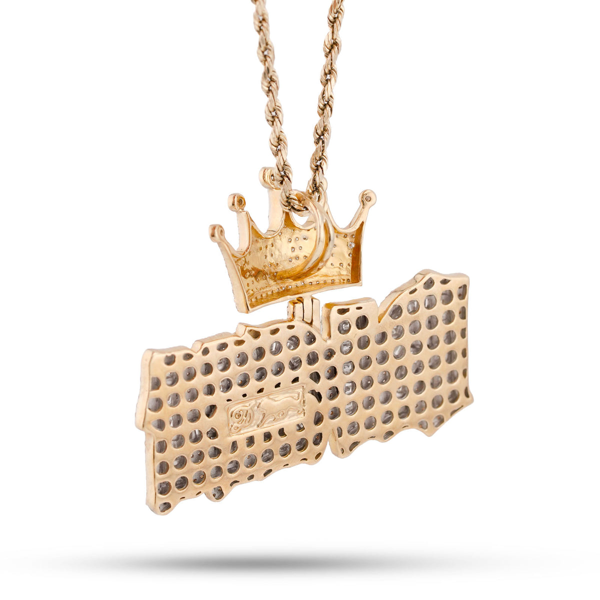 10K Yellow Gold RICH Crown Pendant 5CT Natural Diamond Men Women Charm — view 3