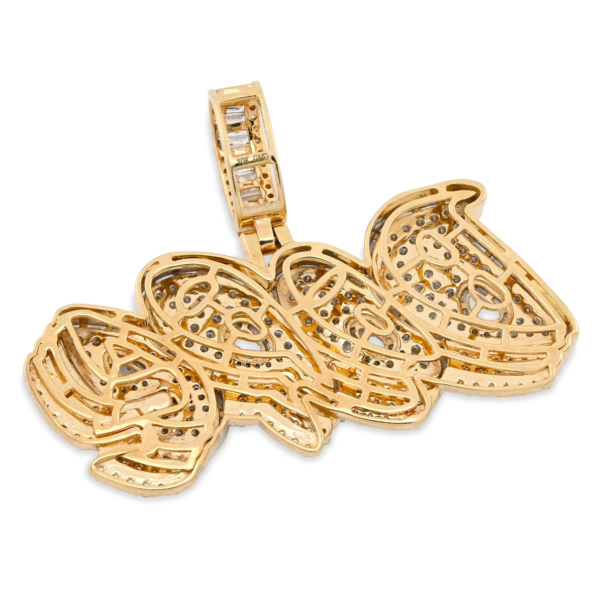 10K Yellow Gold 3.75CT "DOPE" Custom Natural Diamond Round/Baguette Pendant 1.9" Charm — view 5