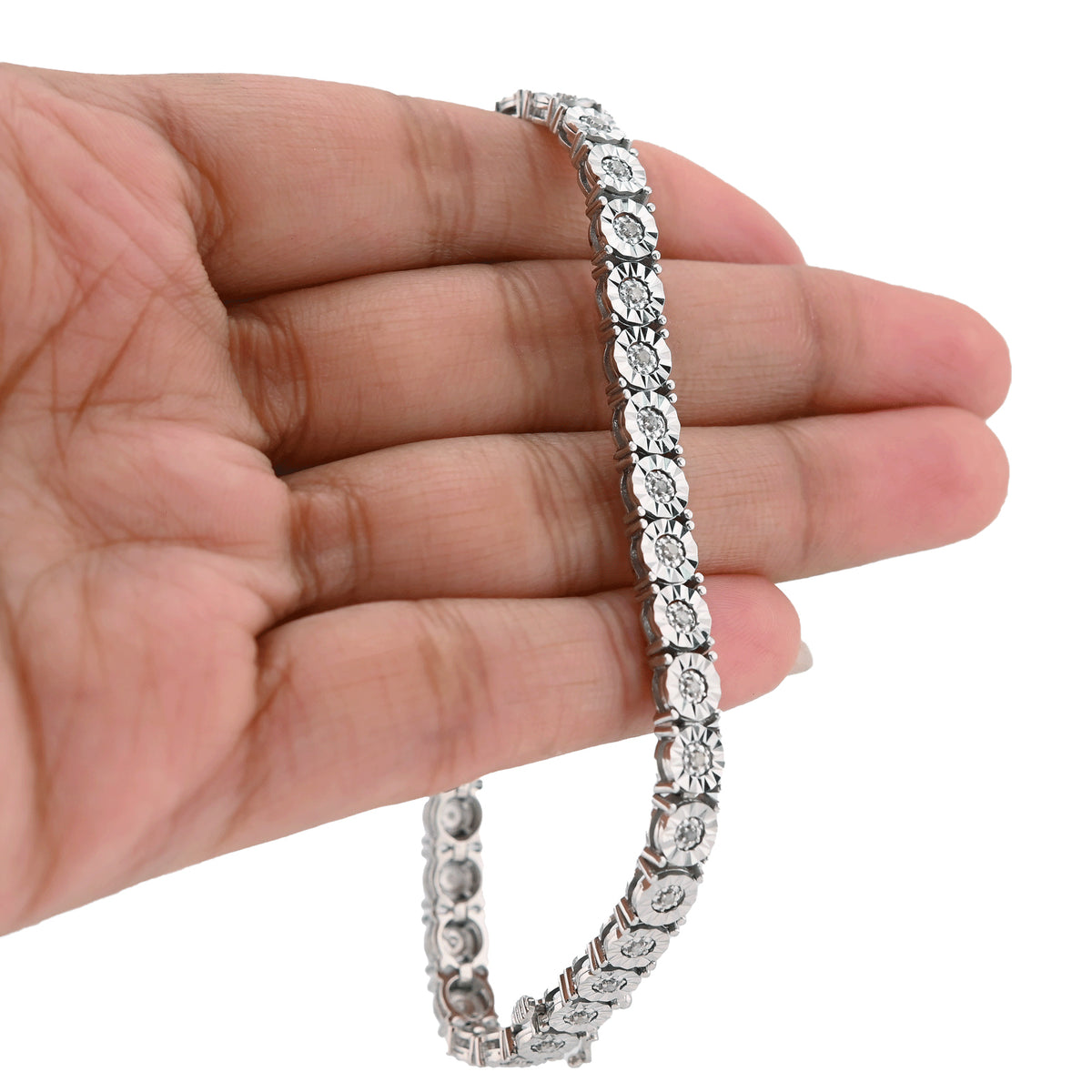 925 Silver 0.8CTW Natural Diamond Tennis Bracelet 5MM 8" Men — view 4