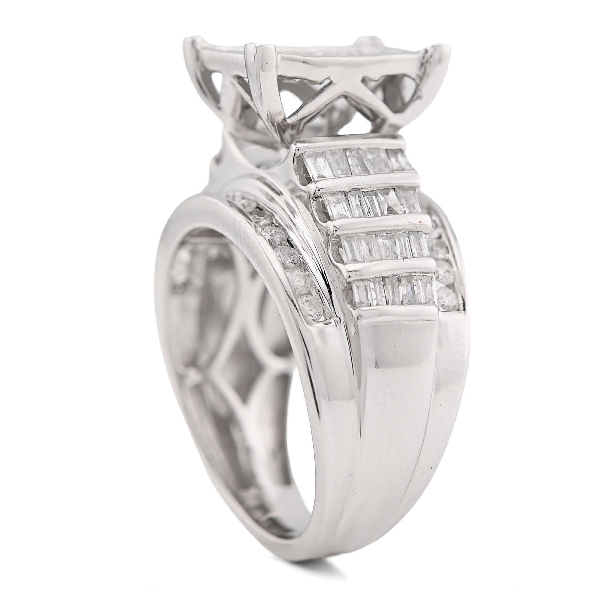 10K White Gold 2CT Natural Diamond Princess/Round/Baguette Rectangular 12.6MM Women Wedding Ring — view 5