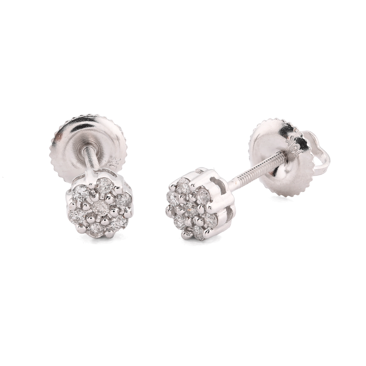 10K White Gold 0.11 CT Natural Diamond Flower Stud Men Women Earrings — view 3