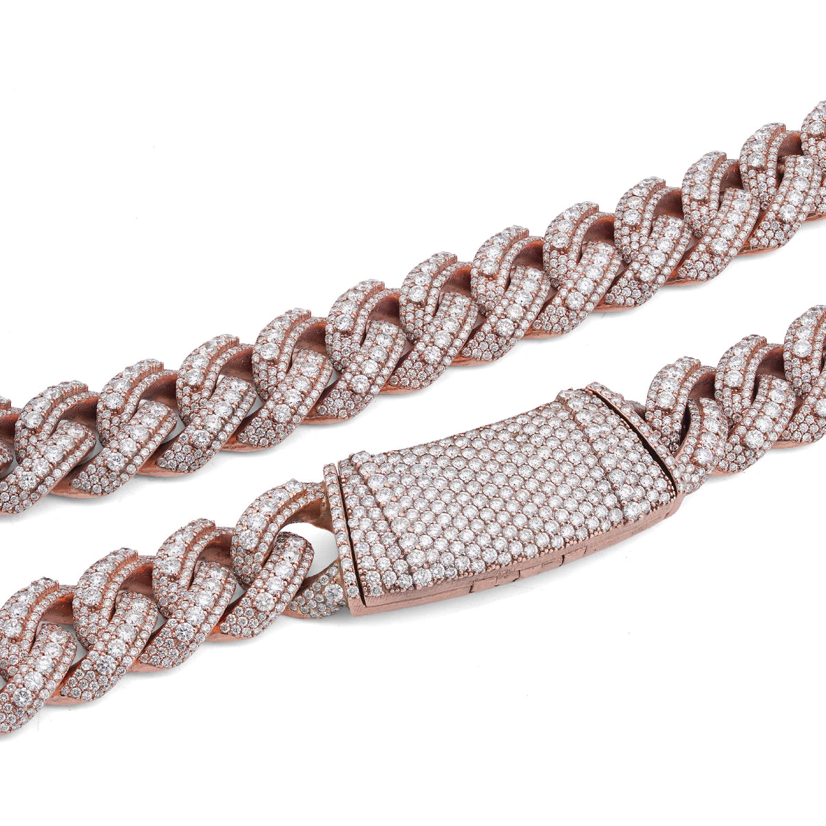 10K Rose Gold 60.58CT Round Cuban link natural Diamond 203 Grams Chain Men 15MM 22" Necklace — view 6