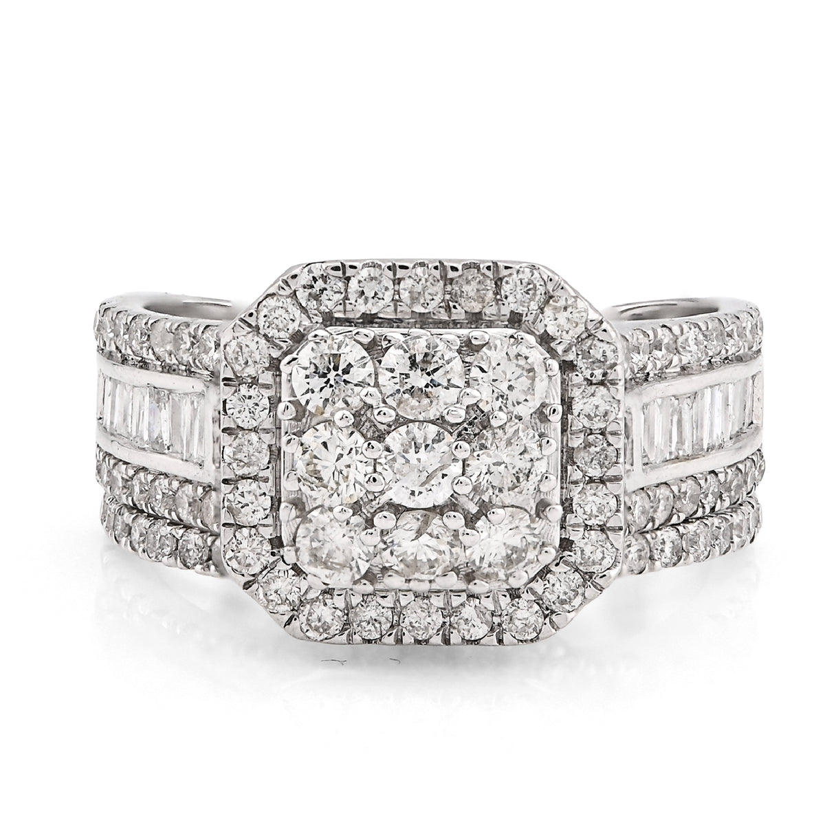 14K White Gold 1.31CT Natural Diamond Octagon Round/Baguette Women Wedding Ring Band — view 1