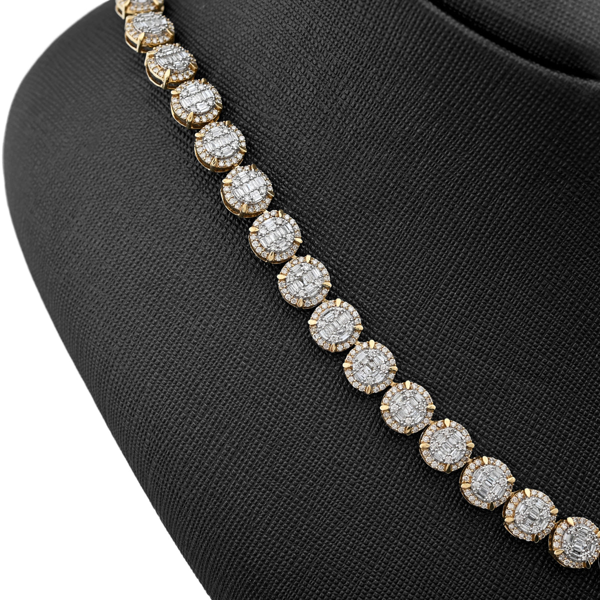 10K Yellow Gold 14 CTW Natural Diamond Baguette/Round Tennis Chain Round Shape Link 20" Necklace — view 2