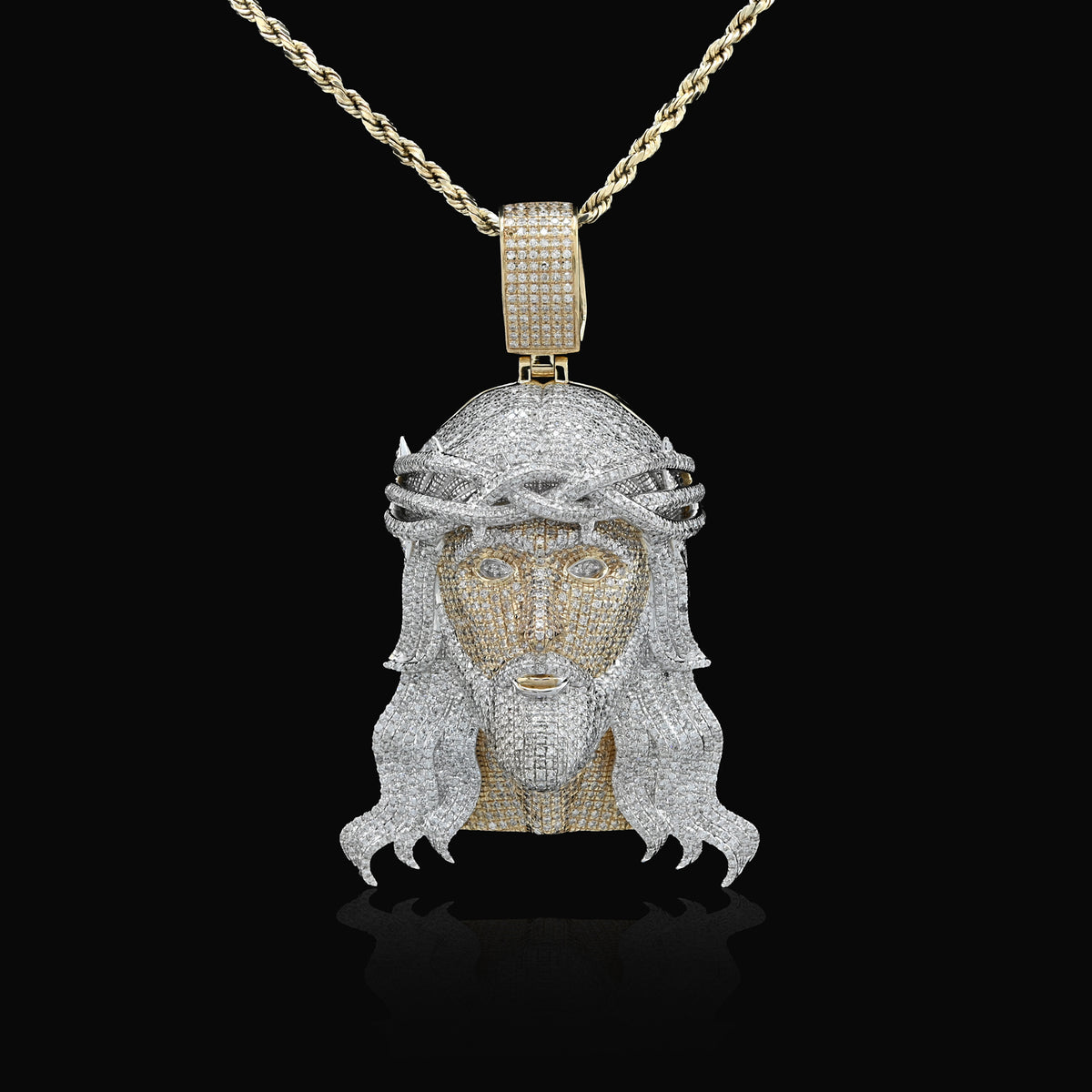 10K Yellow Gold 3.75 CT Natural Diamond Jesus Head  Pendant Religious Men Charm — view 8