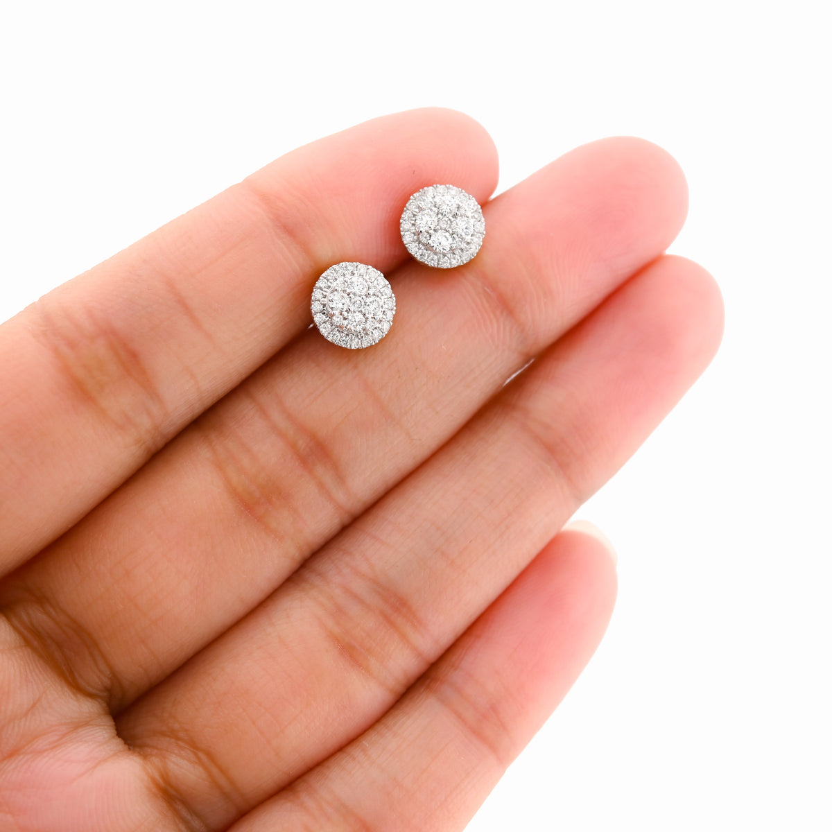 14K Yellow Gold 0.50CT Natural Diamond Halo Flower Cluster Earrings Men Women Studs — view 5