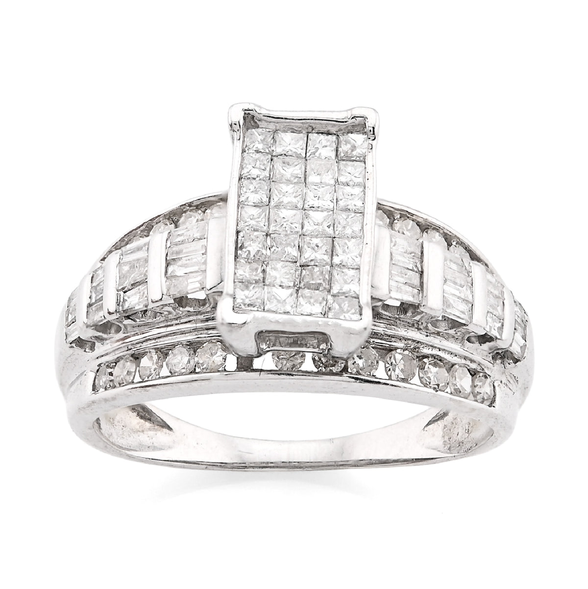 10K White Gold 1.0CT Natural Diamond Princess/Round/Baguette Rectangular Women Ring — view 6