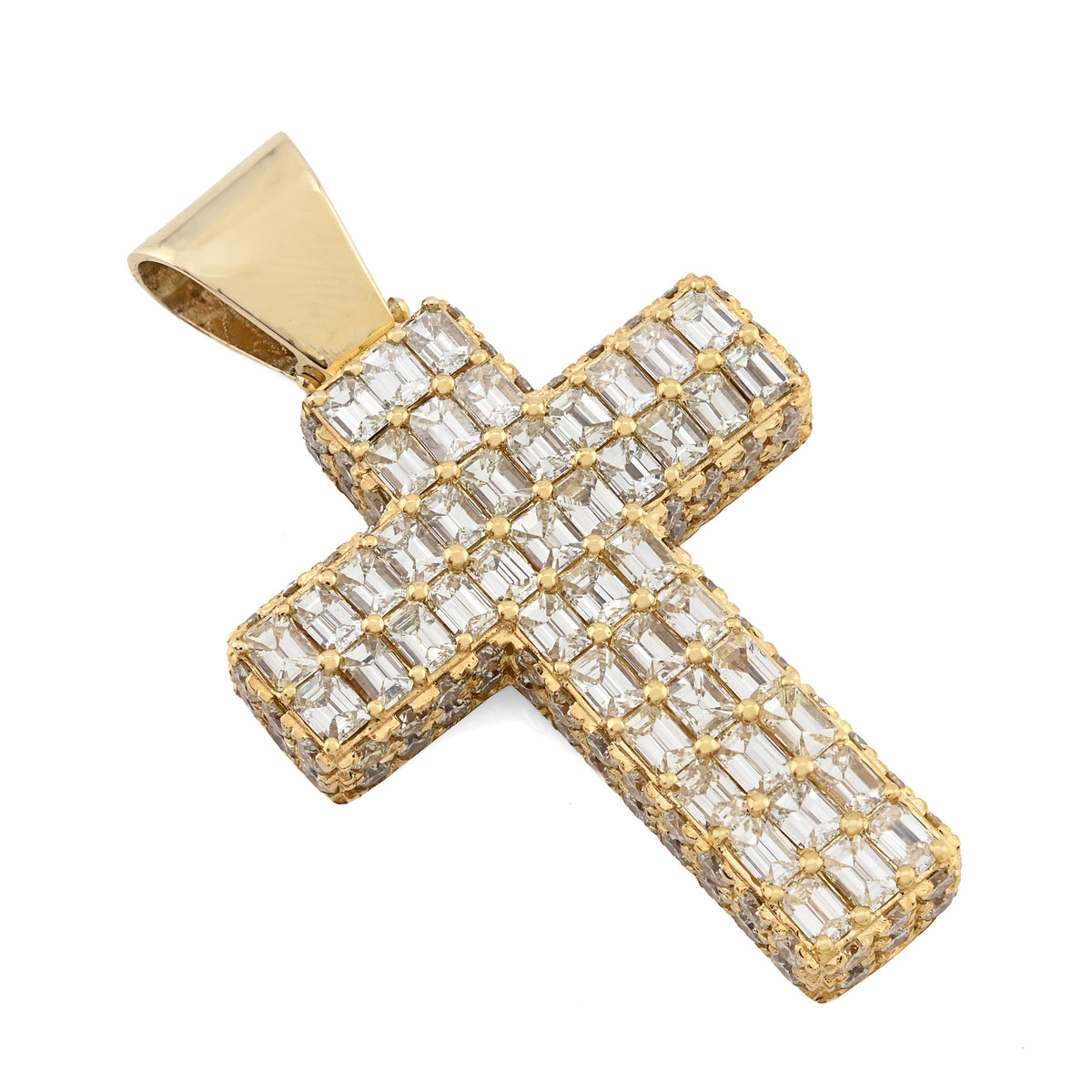 10K Yellow Gold 3.5 CT Natural Diamond Emeralds Religious Cross Pendant Men 12.3 g Charm 43.4 MM — view 8