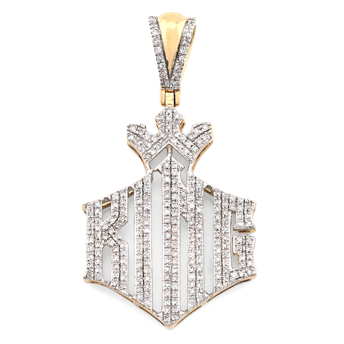 10K Yellow Gold Men "King" Charm 0.50Ct Natural Diamond Crown Pendant 1.6" — view 2