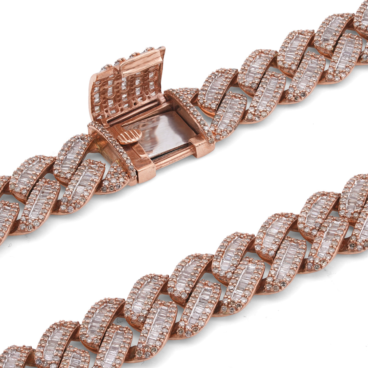 10K Rose Gold 18.2CT Baguette/Round Natural Diamond 18" Cuban Link 13MM Men Chain — view 3