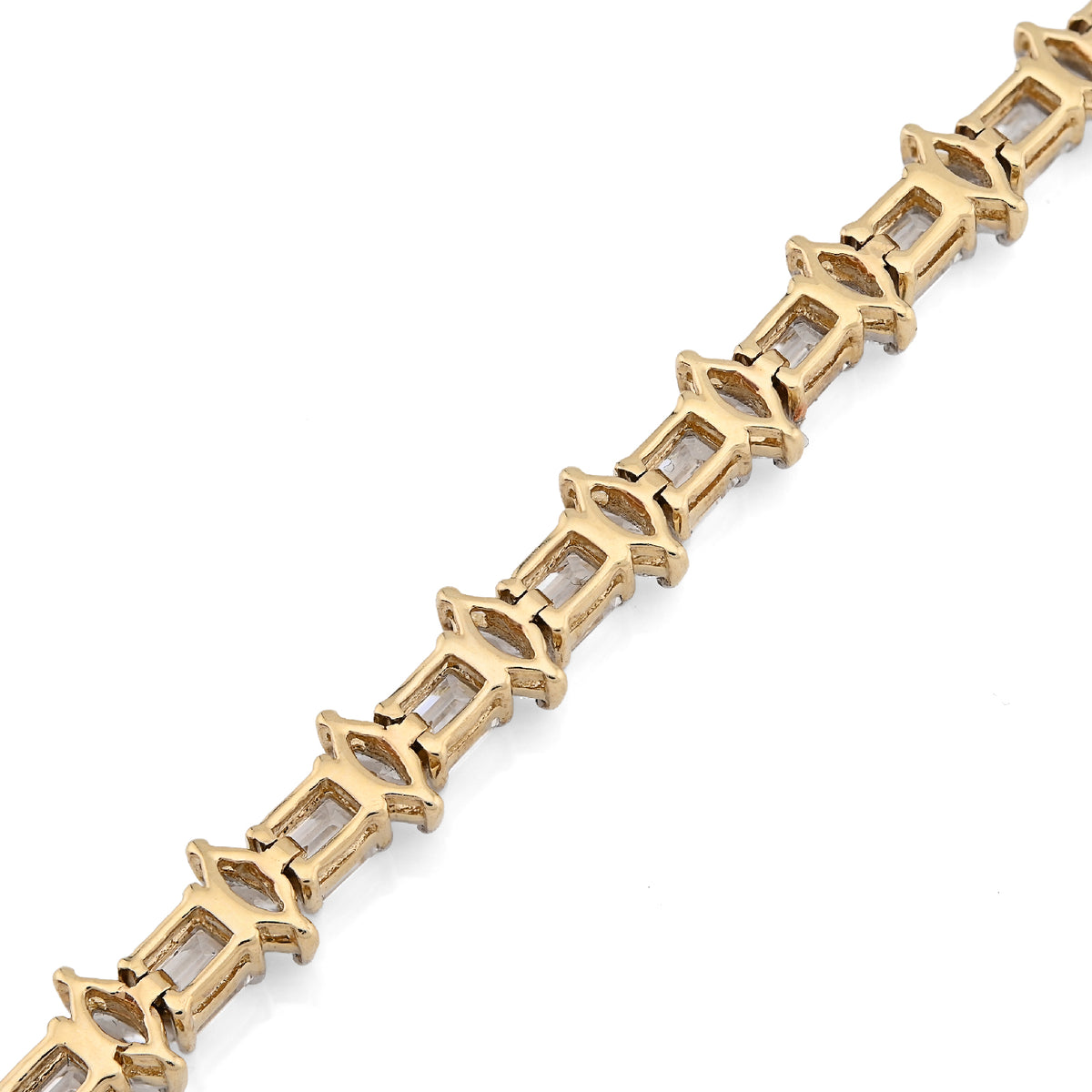 14K Yellow Gold 6.79CT Lab Diamond 7" Emerald/Marquise Solitaire 5.5MM 10.3g Men Women Tennis Bracelet — view 6