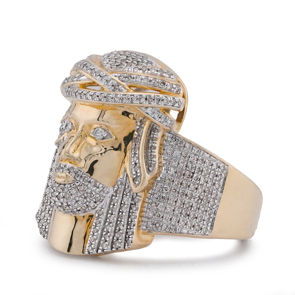 10K Yellow Gold 0.75CT Jesus Head Natural Diamond Men Pinky Ring — view 2